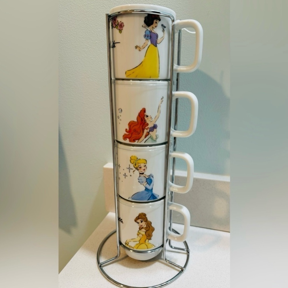 RARE Disney Princess Stackable Mug Set- Ariel, Belle, Cinderella, Snow White - Picture 4 of 9